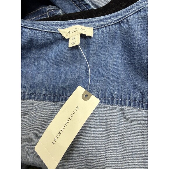 Anthropologie Pilcro Midi Shirt Dress Ruffled Cotton Retro Preppy Size XS NWT - Picture 15 of 15